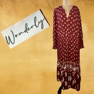Wonderly Burgundy Patterned Long Sleeve Dress